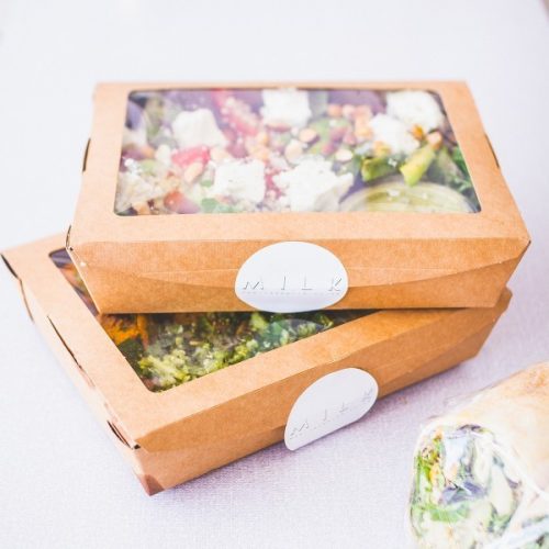 Lebomló salátás doboz ablakkal, 1,1l, karton és PLA I 300db/karton 