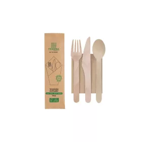 Lebomló evőeszköz szett, fa, csomagolt 4in1 | 100 db/cs