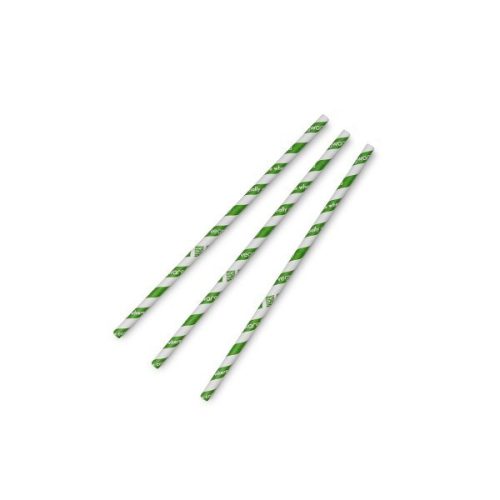 Lebomló papír szívószál, 8 mm, zöld csíkos | 150 db/csomag