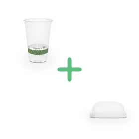   2,5 dl keskeny PLA-pohár, Ø 76 mm + 76 mm íves PLA-tető nyílás nélkül szettben I 50db/csomag