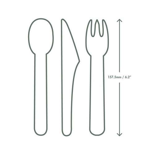 Lebomló evőeszköz készlet, papír, 16,5 cm kés, villa, kanál és szalvéta, papír tasakban | 250 db/csomag